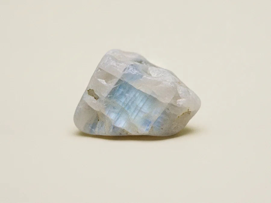 Detalle de una piedra de luna con su reflejo azul interior